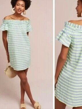 Anthropologie Corey Lynn Calter Stripes Mini Dress Gray Green Size XSP